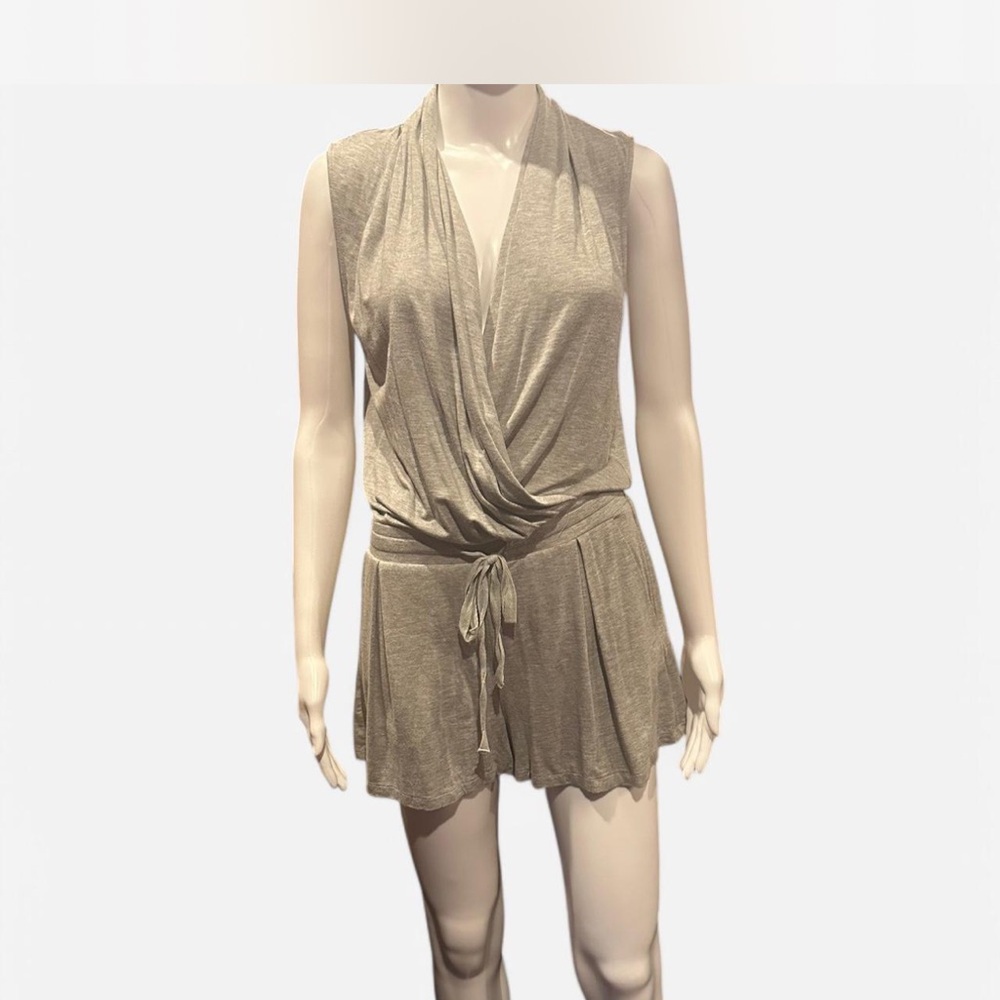 ANGL Gray Sleeveless Romper with Draped V-Neck